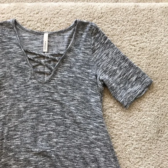 Marbled Grey Handkerchief Hem Tunic Dress - Picture 3 of 5